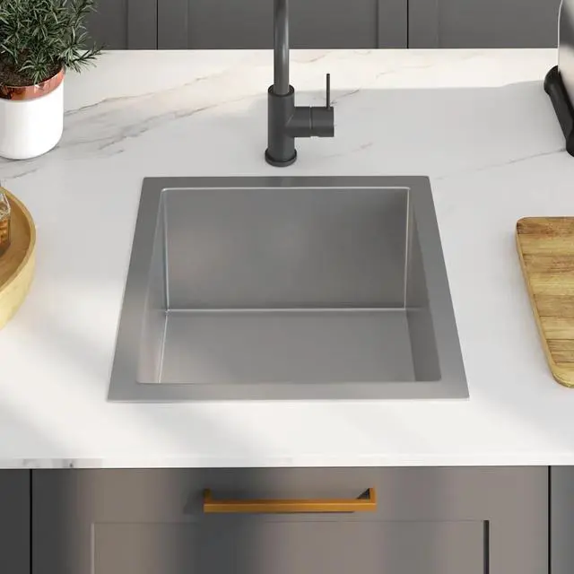 Alt view image 15 of 17 - vidaXL Kitchen Sink Undermount Sink with Strainer Stainless Steel Sink Square