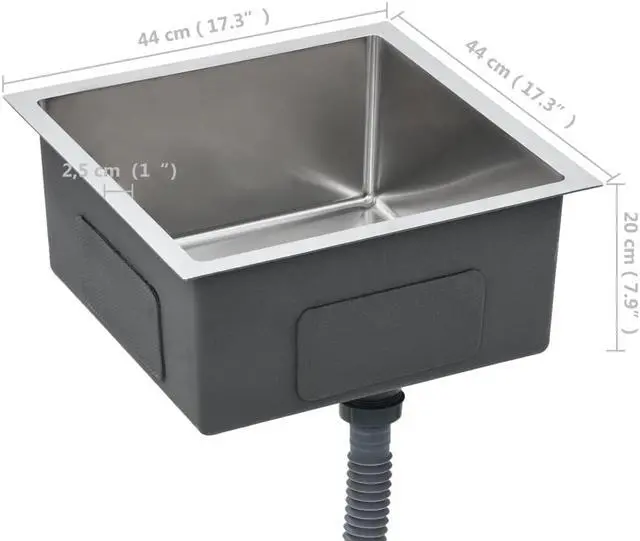 Alt view image 4 of 17 - vidaXL Kitchen Sink Undermount Sink with Strainer Stainless Steel Sink Square