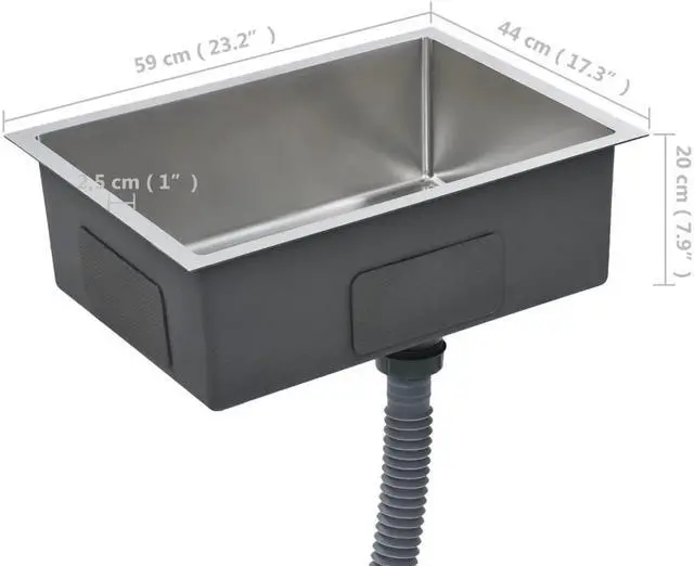 Alt view image 4 of 16 - vidaXL Handmade Kitchen Sink Stainless Steel Under-Mount Sink Basin Furniture