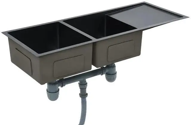 Alt view image 17 of 20 - vidaXL Handmade Kitchen Sink Black Stainless Steel Under-Mount