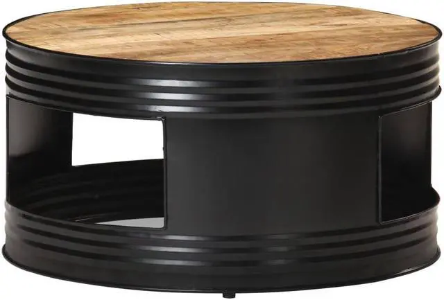 Alt view image 6 of 17 - vidaXL Coffee Table Black  26.8"x26.8"x14.2" Solid Rough Mango Wood