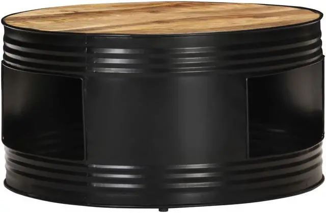 Alt view image 10 of 17 - vidaXL Coffee Table Black  26.8"x26.8"x14.2" Solid Rough Mango Wood
