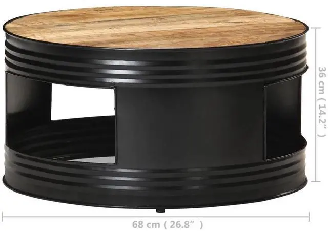 Alt view image 14 of 17 - vidaXL Coffee Table Black  26.8"x26.8"x14.2" Solid Rough Mango Wood