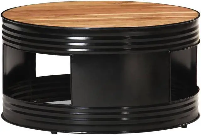 Alt view image 7 of 17 - vidaXL Coffee Table Black 26.8"x26.8"x14.2" Solid Acacia Wood