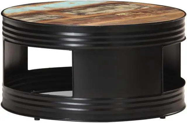 Alt view image 6 of 15 - vidaXL Coffee Table Black  26.8"x26.8"x14.2" Solid Reclaimed Wood
