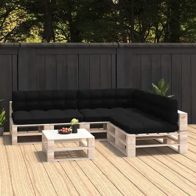 Main image of vidaXL 7x Pallet Sofa Cushions Black Home Chair Mat Backrest Seat Pads Fabric