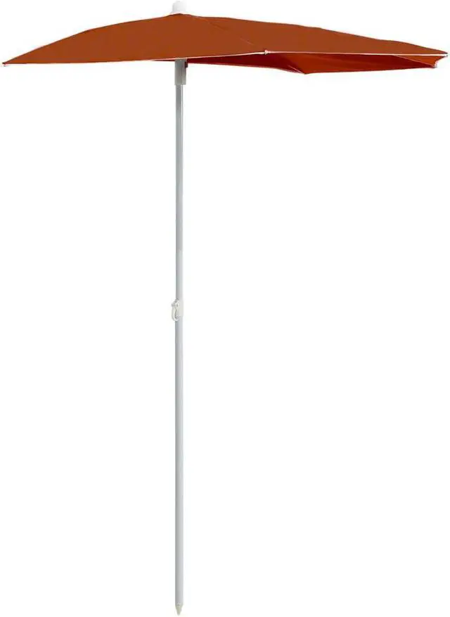 Alt view image 2 of 12 - vidaXL Garden Half Parasol with Pole Outdoor Patio Sunshade Backyard Terracotta