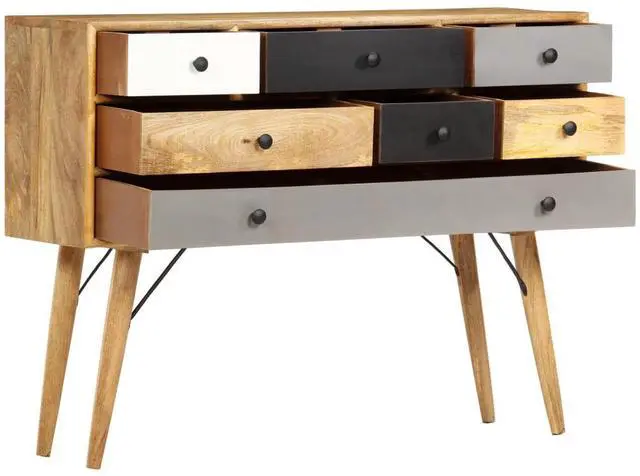 Alt view image 13 of 17 - vidaXL Solid Mango Wood Sideboard 43.3"x11.8"x32.3" Wooden Cupboard Cabinet