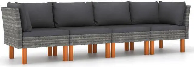 Alt view image 2 of 7 - vidaXL 4-Seater Patio Sofa with Cushions Gray Poly Rattan