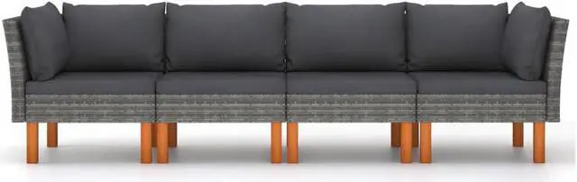 Alt view image 3 of 7 - vidaXL 4-Seater Patio Sofa with Cushions Gray Poly Rattan