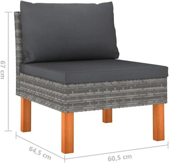 Alt view image 7 of 7 - vidaXL 4-Seater Patio Sofa with Cushions Gray Poly Rattan