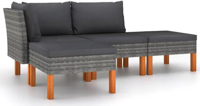 Main image of vidaXL Patio Sofa 4 Piece Outdoor Sofa Patio Couch Corner Sofa Gray Poly Rattan