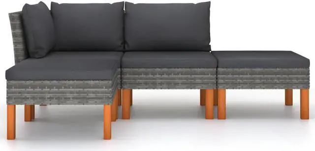 Alt view image 2 of 7 - vidaXL Patio Sofa 4 Piece Outdoor Sofa Patio Couch Corner Sofa Gray Poly Rattan