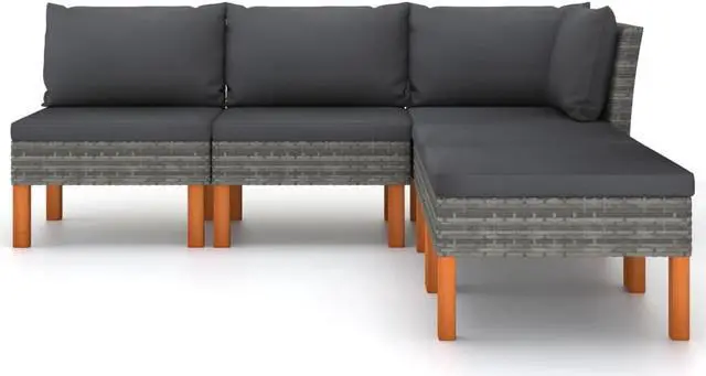 Alt view image 2 of 7 - vidaXL Patio Sofa 5 Piece Outdoor Sofa Patio Couch Corner Sofa Gray Poly Rattan