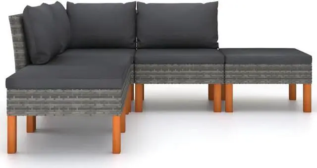 Alt view image 4 of 7 - vidaXL Patio Sofa 5 Piece Outdoor Sofa Patio Couch Corner Sofa Gray Poly Rattan