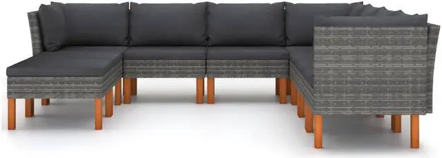 Alt view image 2 of 7 - vidaXL Patio Lounge Set 9 Piece Sectional Sofa Couch Footrest with Cushions