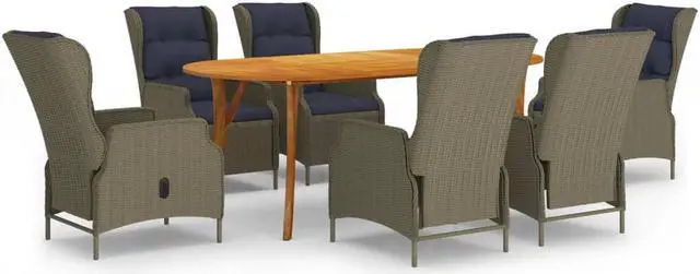 Main image of vidaXL Patio Dining Set Outdoor Dining Set Table and Chair Set 7 Piece Brown