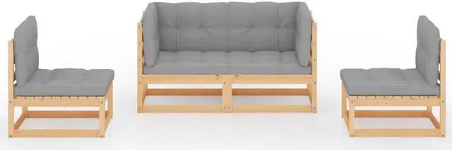 Alt view image 2 of 7 - vidaXL Patio Furniture Set 4 Piece Sofa Set with Cushions Solid Wood Pine