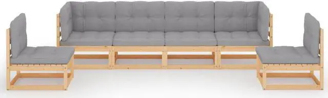 Alt view image 2 of 7 - vidaXL Patio Furniture Set 6 Piece Sofa Set with Cushions Solid Wood Pine