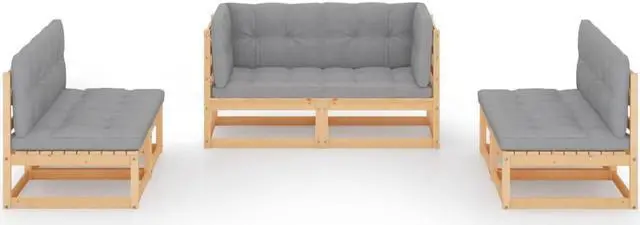 Alt view image 2 of 7 - vidaXL Patio Lounge Set Outdoor Sectional Sofa Set 6 Piece Solid Wood Pine