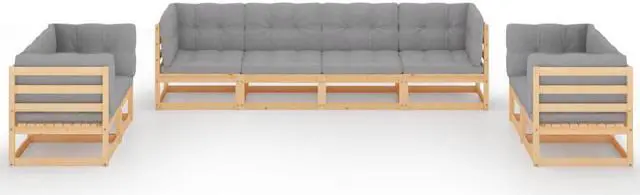 Alt view image 2 of 7 - vidaXL Patio Furniture Set 8 Piece Sofa Set with Cushions Solid Wood Pine
