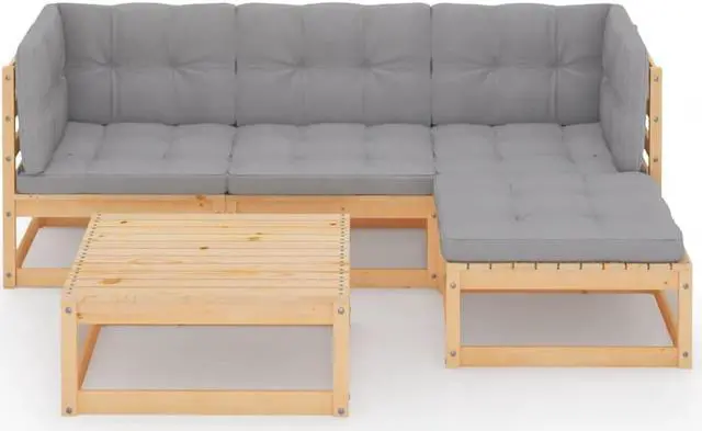 Alt view image 2 of 7 - vidaXL Patio Furniture Set 5 Piece Sectional Sofa with Cushions Solid Wood Pine