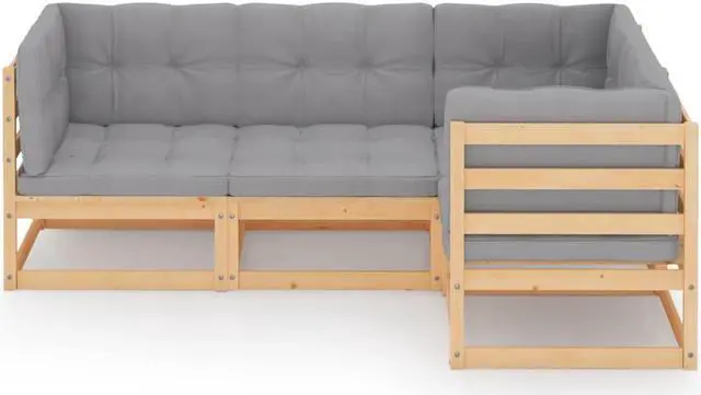 Alt view image 2 of 7 - vidaXL Patio Furniture Set 4 Piece Sofa Set with Cushions Solid Wood Pine