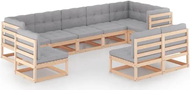 Alt view image 2 of 7 - vidaXL Patio Furniture Set 9 Piece Sofa Set with Cushions Solid Wood Pine