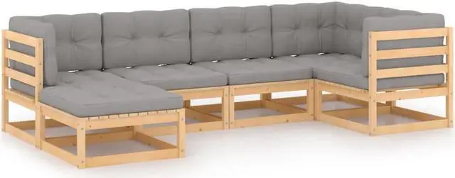 Main image of vidaXL Patio Furniture Set 6 Piece Sectional Sofa with Cushions Solid Wood Pine