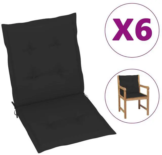 Alt view image 9 of 17 - vidaXL 6x Garden Chair Cushions Black 39.4" Outdoor Patio Lounge Seating Pad