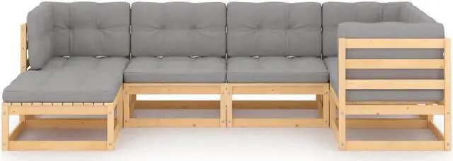 Alt view image 2 of 7 - vidaXL Patio Furniture Set 6 Piece Sectional Sofa with Cushions Solid Wood Pine