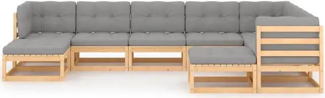 Alt view image 2 of 7 - vidaXL Patio Furniture Set 9 Piece Sofa Set with Cushions Solid Wood Pine