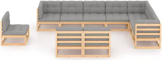 Alt view image 2 of 7 - vidaXL Patio Furniture Set 9 Piece Sofa Set with Cushions Solid Wood Pine