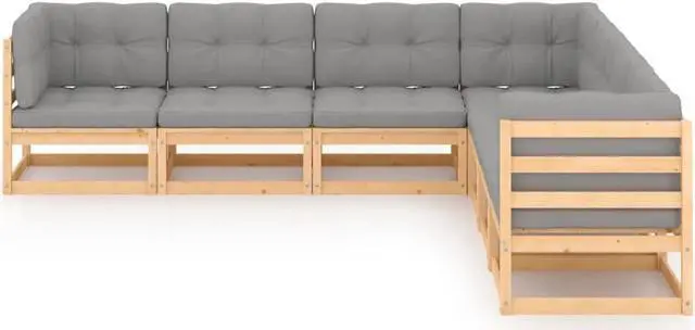 Alt view image 2 of 7 - vidaXL Patio Furniture Set 7 Piece Sofa Set with Cushions Solid Wood Pine