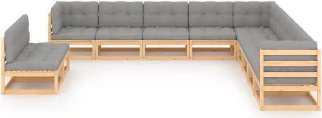 Alt view image 2 of 7 - vidaXL Patio Furniture Set 11 Piece Sofa Set with Cushions Solid Wood Pine