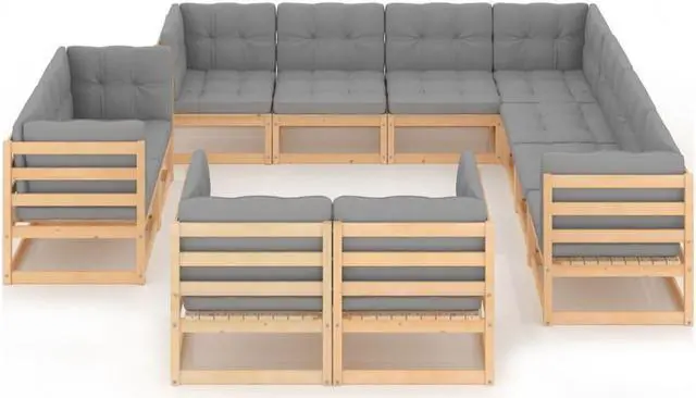 Alt view image 2 of 7 - vidaXL Patio Furniture Set 11 Piece Sofa Set with Cushions Solid Wood Pine