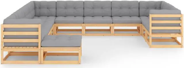 Alt view image 2 of 7 - vidaXL Patio Furniture Set 12 Piece Sofa Set with Cushions Solid Wood Pine