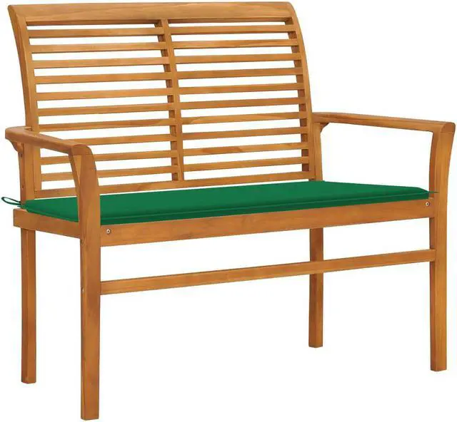 Main image of vidaXL Outdoor Patio Bench Garden Bench with Green Cushion Solid Wood Teak