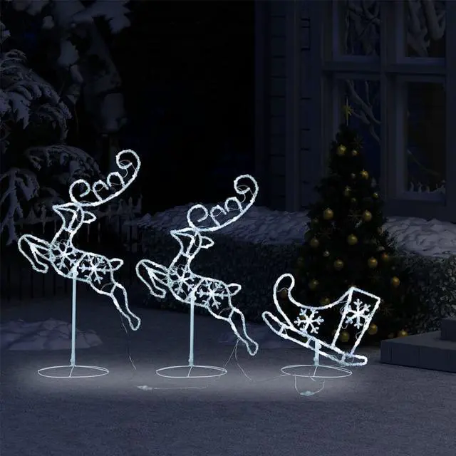 Alt view image 3 of 13 - vidaXL Christmas Reindeer and Sleigh Christmas Lighting Acrylic Cold White