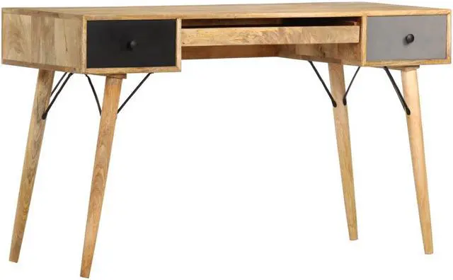 Alt view image 12 of 16 - vidaXL Solid Mango Wood Desk with Drawers Wooden Computer Desk Workstation