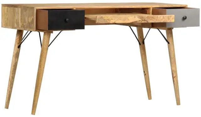 Alt view image 13 of 16 - vidaXL Solid Mango Wood Desk with Drawers Wooden Computer Desk Workstation