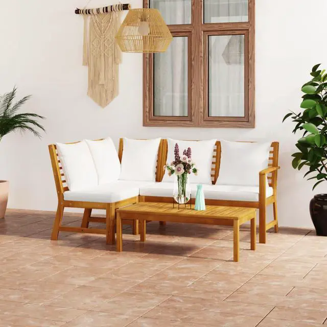 Main image of vidaXL Patio Lounge Set Outdoor Sectional Sofa 4 Piece Cream Solid Wood Acacia
