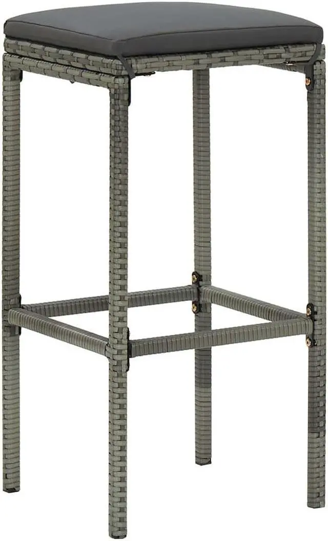 Alt view image 6 of 6 - vidaXL Patio Bar Set with Cushions 5 Piece Poly Rattan Gray Garden Furniture