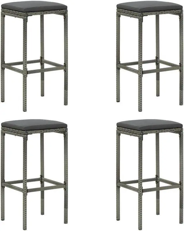 Alt view image 5 of 6 - vidaXL Patio Bar Set with Cushions 5 Piece Poly Rattan Gray Garden Furniture
