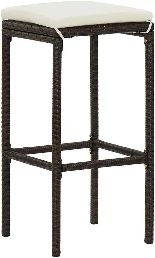 Alt view image 6 of 6 - vidaXL Patio Bar Set with Cushions 3 Piece Poly Rattan Brown Table Chairs