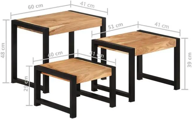 Alt view image 2 of 9 - vidaXL Nesting Table Honey finish
