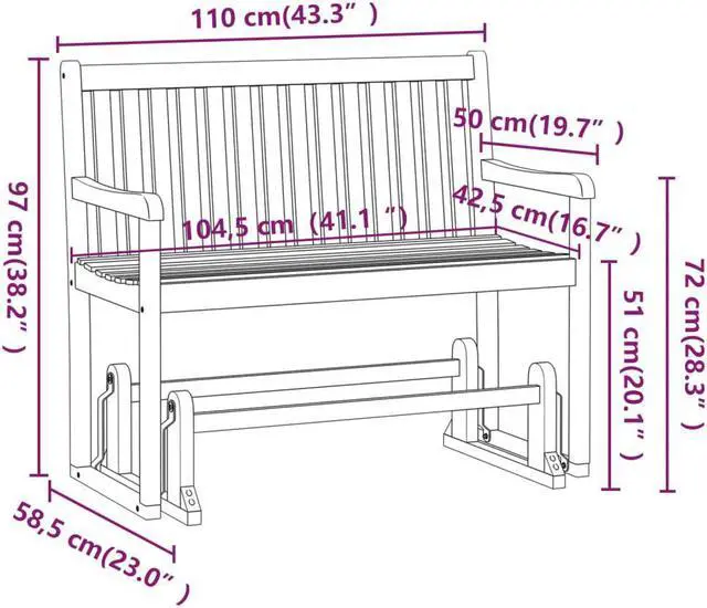 Alt view image 4 of 17 - vidaXL Patio Swing Bench Deck Swing Glider Chair for Backyard Solid Wood Acacia