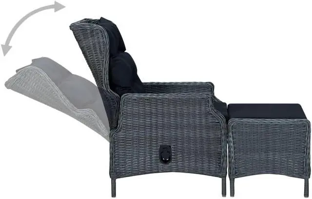 Alt view image 2 of 7 - vidaXL Outdoor Recliner Chair Lounge Chair with Footstool Poly Rattan Dark Gray