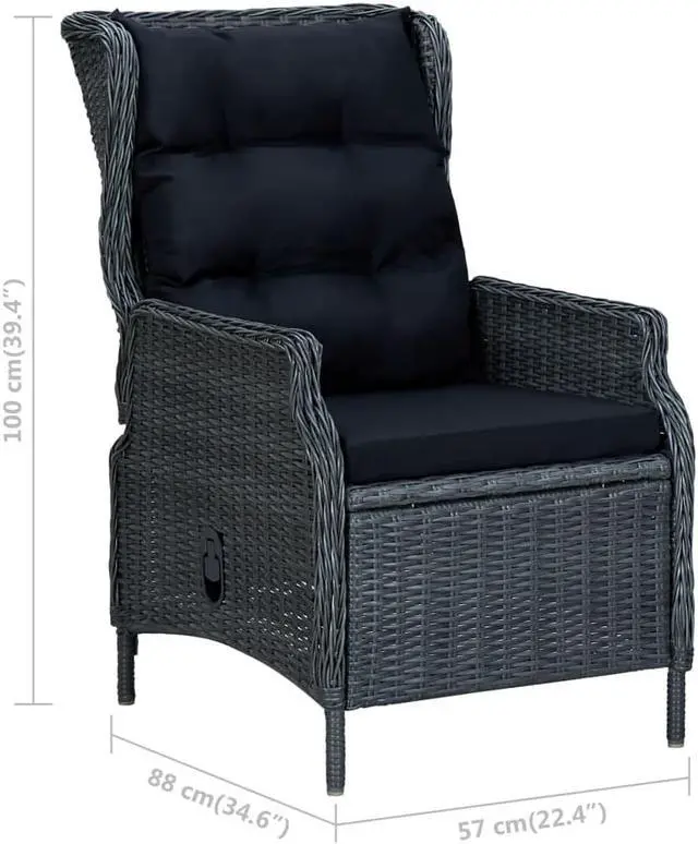 Alt view image 3 of 7 - vidaXL Outdoor Recliner Chair Lounge Chair with Footstool Poly Rattan Dark Gray