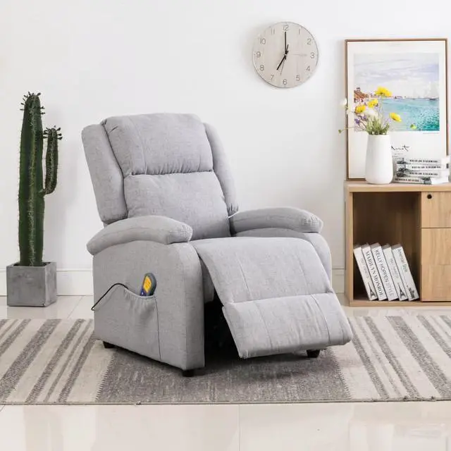 Alt view image 2 of 13 - vidaXL Massage Recliner Light Gray Fabric Reclining Electric Chair Furniture
